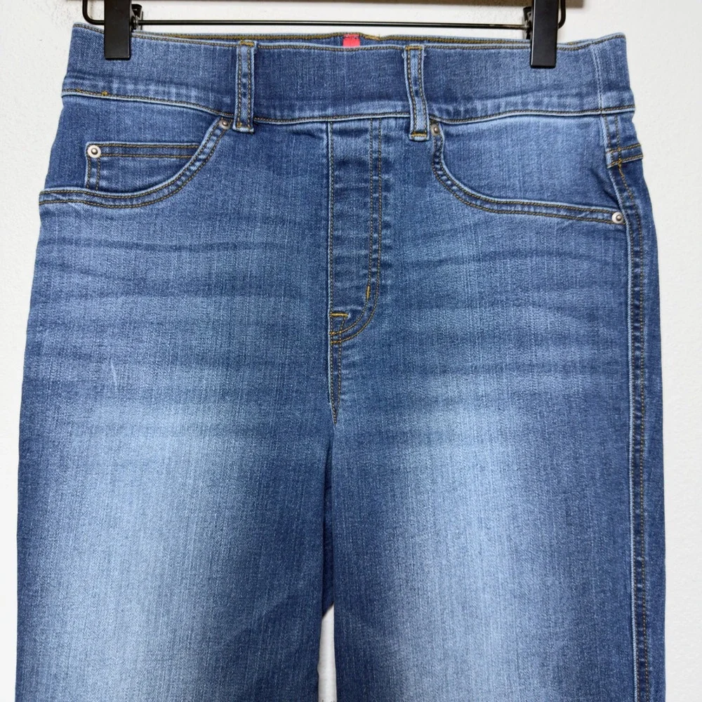 Spanx Women Jeans Medium Blue Pull On Ankle Straight Denim Comfort Elastic Waist